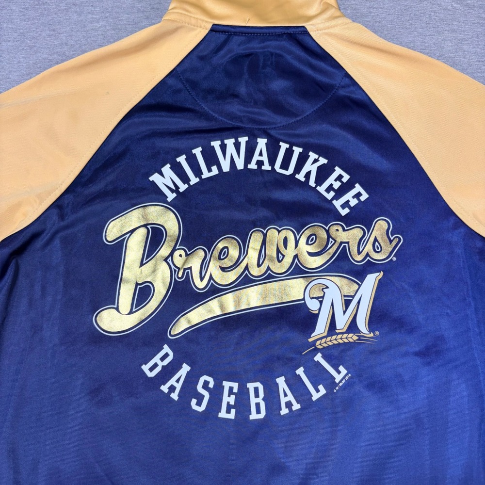 Milwaukee Brewers MLB Track Jacket G-III Carl Banks Navy Gold Women Medium